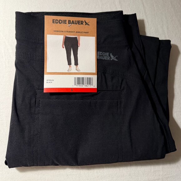 Eddie Bauer Women's Horizon Straight Ankle Pant Size 8 Black Outdoor Casual NEW - Picture 1 of 15